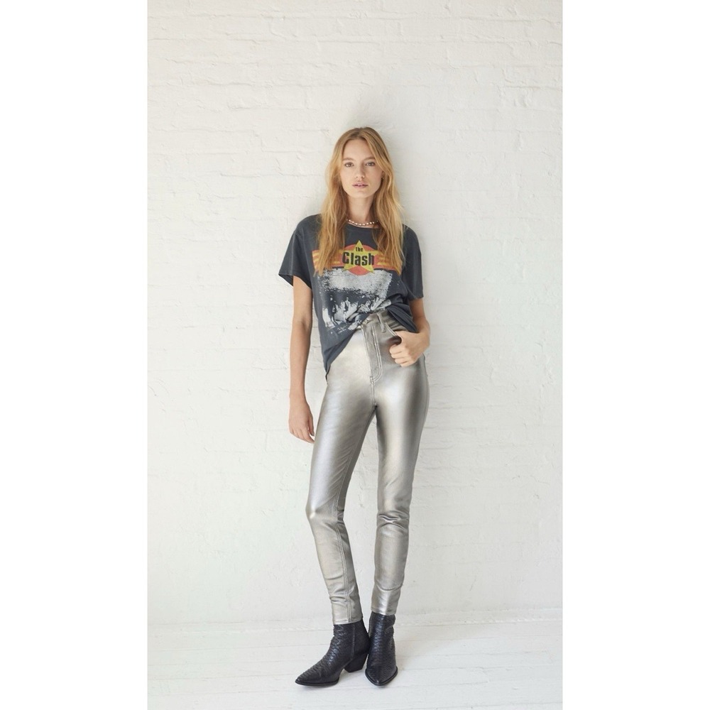 We The Free People Phoenix Coated Skinny Jeans Women Size 26 Silver Hi- Rise NWT